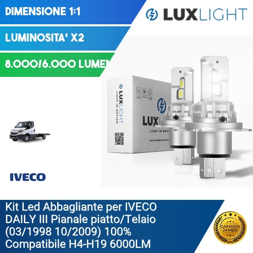 Kit Led Abbagliante per IVECO DAILY III Pianale piatto/Telaio (03/1998 10/2009) 100% Compatibile H4-H19 6000LM