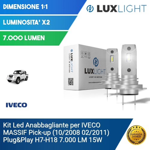 Kit Led Anabbagliante per IVECO MASSIF Pick-up (10/2008 02/2011) Plug&Play H7-H18 7.000 LM 15W