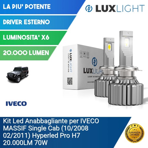 Kit Led Anabbagliante per IVECO MASSIF Single Cab (10/2008 02/2011) Hyperled Pro H7 20.000LM 70W