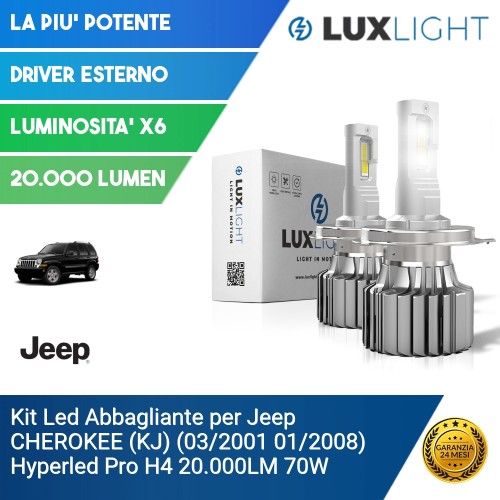 Kit Led Abbagliante per Jeep CHEROKEE (KJ) (03/2001 01/2008) Hyperled Pro H4 20.000LM 70W