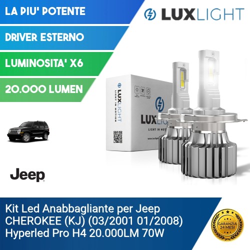 Kit Led Anabbagliante per Jeep CHEROKEE (KJ) (03/2001 01/2008) Hyperled Pro H4 20.000LM 70W