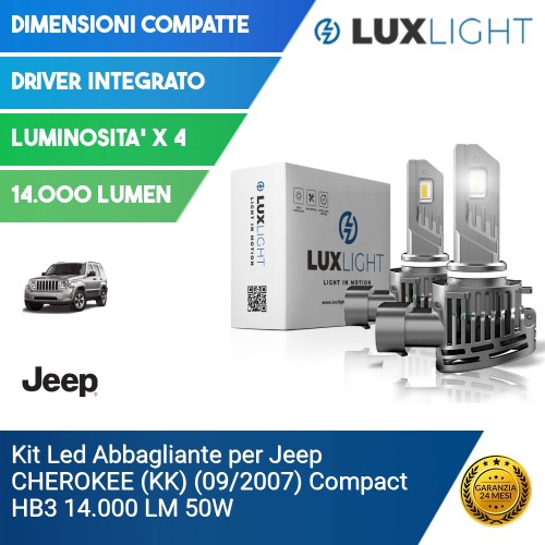 Kit Led Abbagliante per Jeep CHEROKEE (KK) (09/2007) Compact HB3 14.000 LM 50W