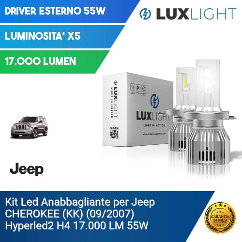 Kit Led Anabbagliante per Jeep CHEROKEE (KK) (09/2007) Hyperled2 H4 17.000 LM 55W