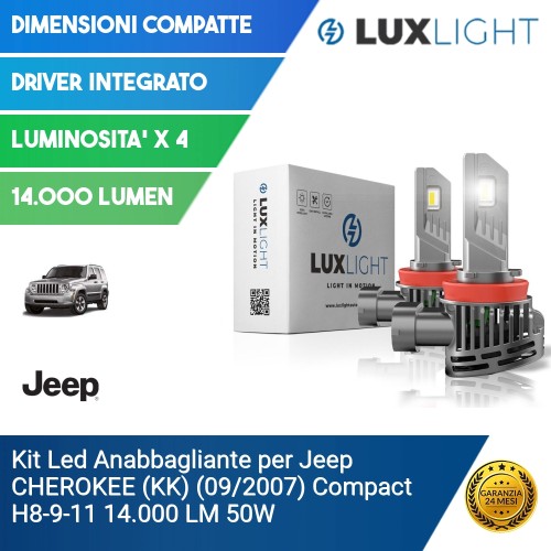 Kit Led Anabbagliante per Jeep CHEROKEE (KK) (09/2007) Compact H8-9-11 14.000 LM 50W