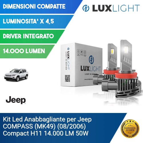 Kit Led Anabbagliante per Jeep COMPASS (MK49) (08/2006) Compact H11 14.000 LM 50W