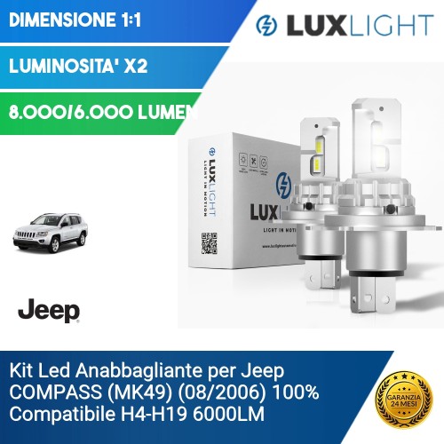 Kit Led Anabbagliante per Jeep COMPASS (MK49) (08/2006) 100% Compatibile H4-H19 6000LM