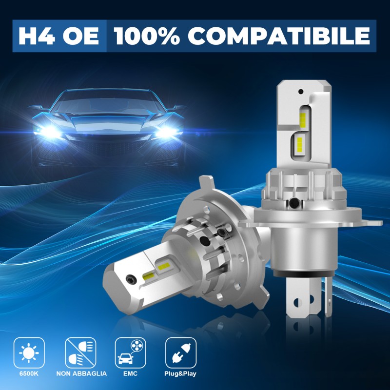 Kit Led Anabbagliante per Jeep COMPASS (MK49) (08/2006) 100% Compatibile H4-H19 6000LM