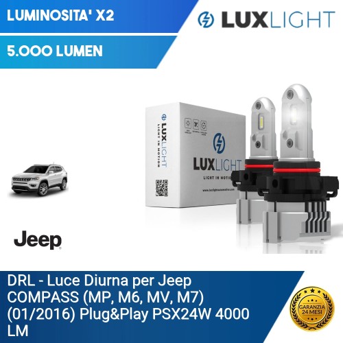 DRL - Luce Diurna per Jeep COMPASS (MP, M6, MV, M7) (01/2016) Plug&Play PSX24W 4000 LM