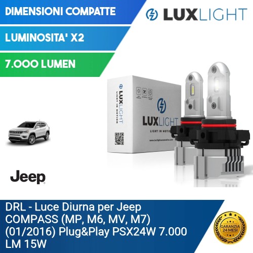 DRL - Luce Diurna per Jeep COMPASS (MP, M6, MV, M7) (01/2016) Plug&Play PSX24W 7.000 LM 15W