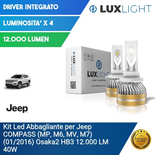 Kit Led Abbagliante per Jeep COMPASS (MP, M6, MV, M7) (01/2016) Osaka2 HB3 12.000 LM 40W