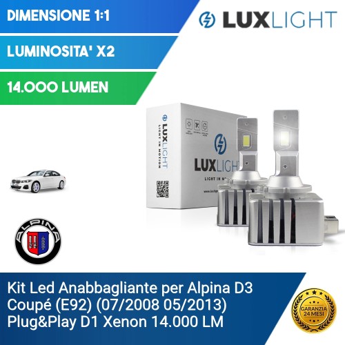 Kit Led Anabbagliante per Alpina D3 Coupé (E92) (07/2008 05/2013) Plug&Play D1 Xenon 14.000 LM