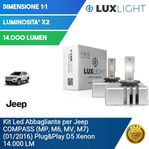 Kit Led Abbagliante per Jeep COMPASS (MP, M6, MV, M7) (01/2016) Plug&Play D5 Xenon 14.000 LM