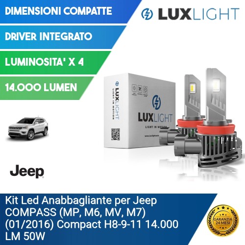 Kit Led Anabbagliante per Jeep COMPASS (MP, M6, MV, M7) (01/2016) Compact H8-9-11 14.000 LM 50W