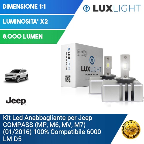 Kit Led Anabbagliante per Jeep COMPASS (MP, M6, MV, M7) (01/2016) 100% Compatibile 6000 LM D5