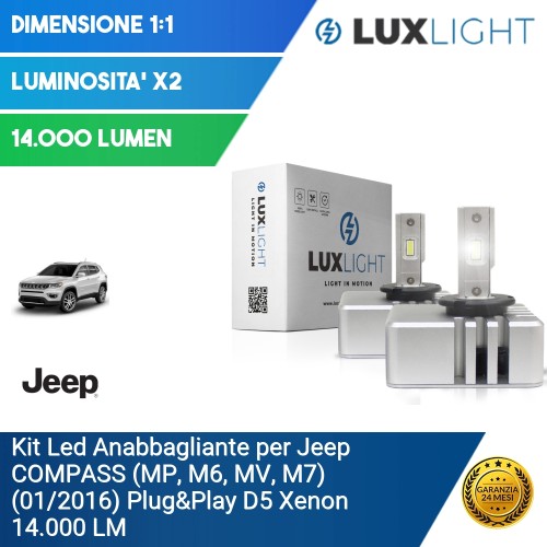 Kit Led Anabbagliante per Jeep COMPASS (MP, M6, MV, M7) (01/2016) Plug&Play D5 Xenon 14.000 LM