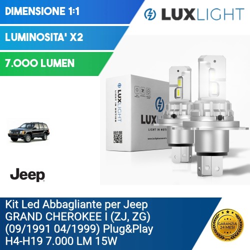 Kit Led Abbagliante per Jeep GRAND CHEROKEE I (ZJ, ZG) (09/1991 04/1999) Plug&Play H4-H19 7.000 LM 15W