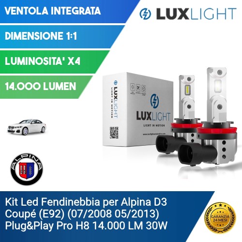 Kit Led Fendinebbia per Alpina D3 Coupé (E92) (07/2008 05/2013) Plug&Play Pro H8 14.000 LM 30W