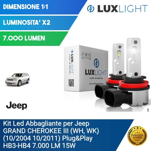 Kit Led Abbagliante per Jeep GRAND CHEROKEE III (WH, WK) (10/2004 10/2011) Plug&Play HB3-HB4 7.000 LM 15W