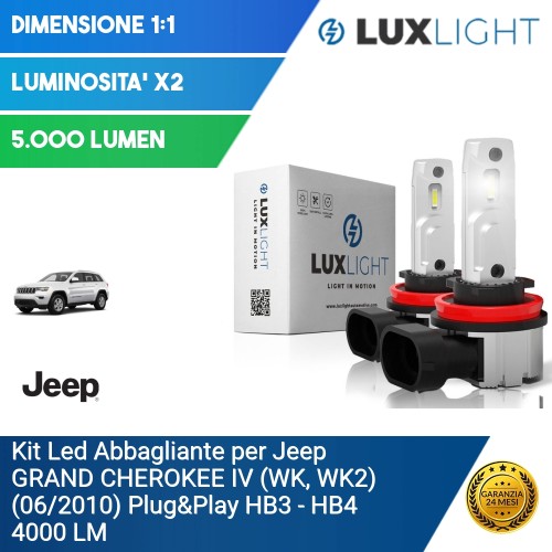 Kit Led Abbagliante per Jeep GRAND CHEROKEE IV (WK, WK2) (06/2010) Plug&Play HB3 - HB4 4000 LM