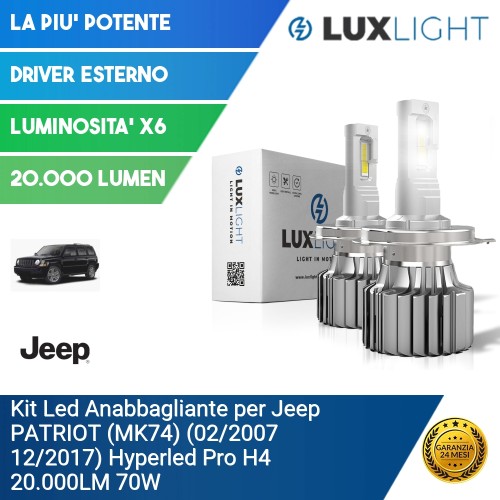 Kit Led Anabbagliante per Jeep PATRIOT (MK74) (02/2007 12/2017) Hyperled Pro H4 20.000LM 70W