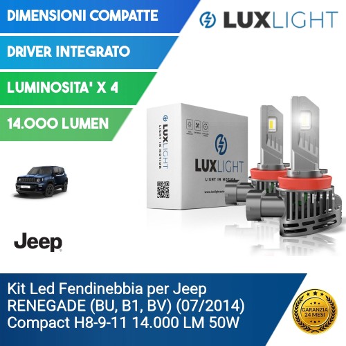 Kit Led Fendinebbia per Jeep RENEGADE (BU, B1, BV) (07/2014) Compact H8-9-11 14.000 LM 50W