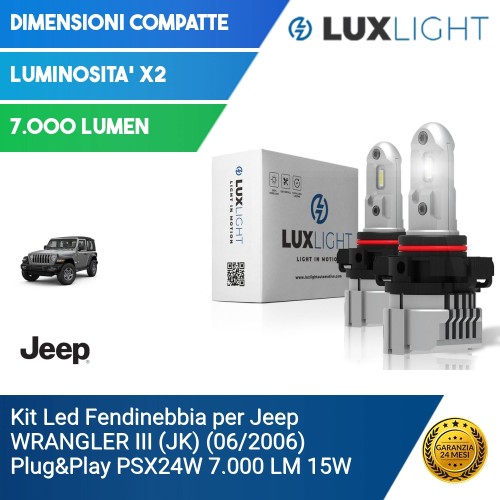 Kit Led Fendinebbia per Jeep WRANGLER III (JK) (06/2006) Plug&Play PSX24W 7.000 LM 15W