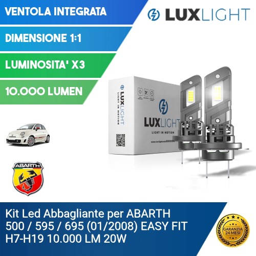 Kit Led Abbagliante per ABARTH 500 / 595 / 695 (01/2008) EASY FIT H7-H18 10.000 LM 20W