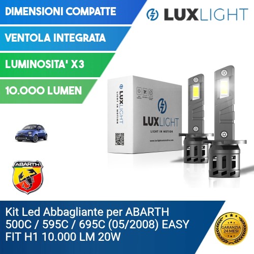 Kit Led Abbagliante per ABARTH 500C / 595C / 695C (05/2008) EASY FIT H1 10.000 LM 20W