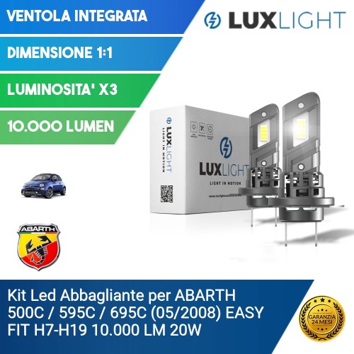 Kit Led Abbagliante per ABARTH 500C / 595C / 695C (05/2008) EASY FIT H7-H18 10.000 LM 20W