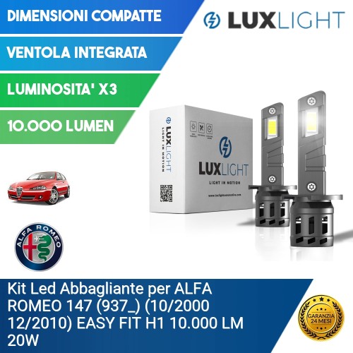 Kit Led Abbagliante per ALFA ROMEO 147 (937_) (10/2000 12/2010) EASY FIT H1 10.000 LM 20W