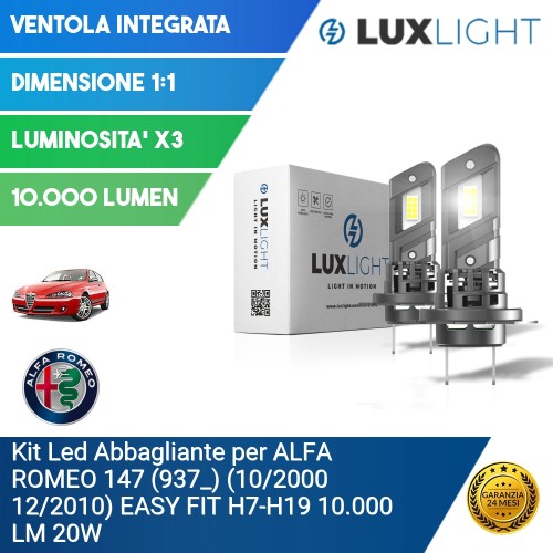 Kit Led Abbagliante per ALFA ROMEO 147 (937_) (10/2000 12/2010) EASY FIT H7-H18 10.000 LM 20W