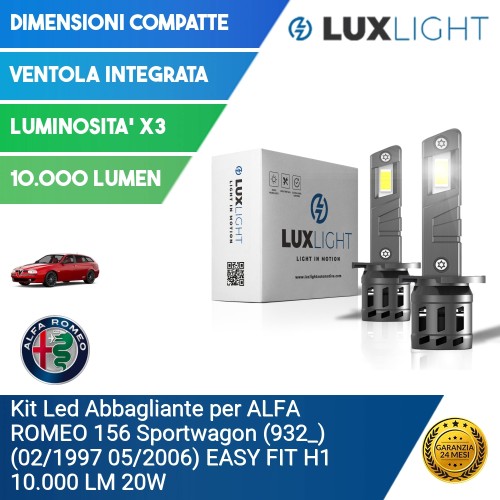 Kit Led Abbagliante per ALFA ROMEO 156 Sportwagon (932_) (02/1997 05/2006) EASY FIT H1 10.000 LM 20W