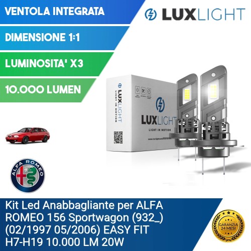 Kit Led Anabbagliante per ALFA ROMEO 156 Sportwagon (932_) (02/1997 05/2006) EASY FIT H7-H19 10.000 LM 20W