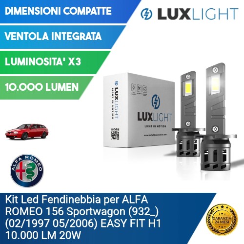 Kit Led Fendinebbia per ALFA ROMEO 156 Sportwagon (932_) (02/1997 05/2006) EASY FIT H1 10.000 LM 20W