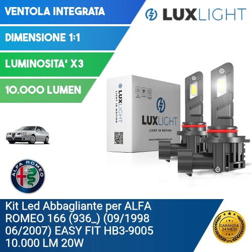 Kit Led Abbagliante per ALFA ROMEO 166 (936_) (09/1998 06/2007) EASY FIT HB3-9005 10.000 LM 20W