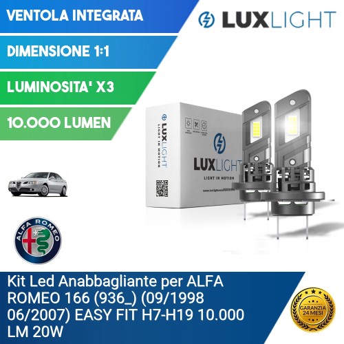 Kit Led Anabbagliante per ALFA ROMEO 166 (936_) (09/1998 06/2007) EASY FIT H7-H18 10.000 LM 20W