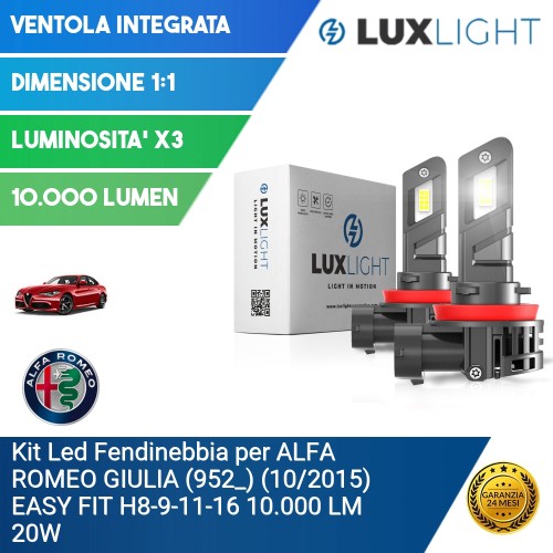 Kit Led Fendinebbia per ALFA ROMEO GIULIA (952_) (10/2015) EASY FIT H8-9-11-16 10.000 LM 20W