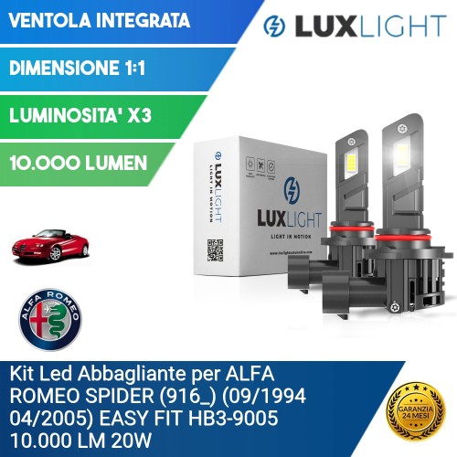 Kit Led Abbagliante per ALFA ROMEO SPIDER (916_) (09/1994 04/2005) EASY FIT HB3-9005 10.000 LM 20W