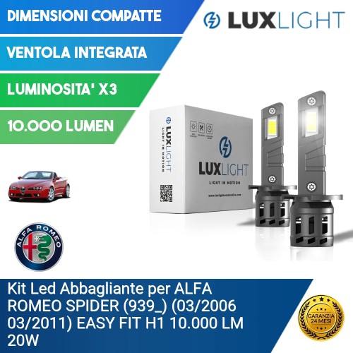 Kit Led Abbagliante per ALFA ROMEO SPIDER (939_) (03/2006 03/2011) EASY FIT H1 10.000 LM 20W