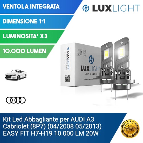 Kit Led Abbagliante per AUDI A3 Cabriolet (8P7) (04/2008 05/2013) EASY FIT H7-H18 10.000 LM 20W