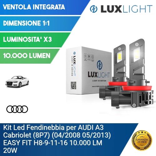 Kit Led Fendinebbia per AUDI A3 Cabriolet (8P7) (04/2008 05/2013) EASY FIT H8-9-11-16 10.000 LM 20W