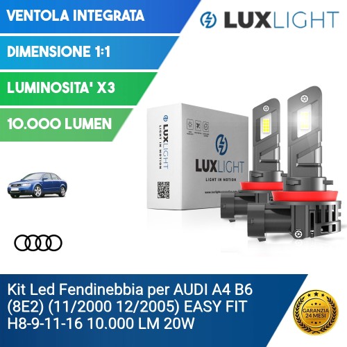 Kit Led Fendinebbia per AUDI A4 B6 (8E2) (11/2000 12/2005) EASY FIT H8-9-11-16 10.000 LM 20W