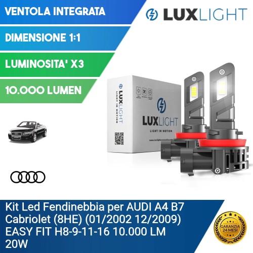 Kit Led Fendinebbia per AUDI A4 B7 Cabriolet (8HE) (01/2002 12/2009) EASY FIT H8-9-11-16 10.000 LM 20W