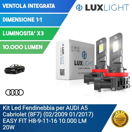 Kit Led Fendinebbia per AUDI A5 Cabriolet (8F7) (02/2009 01/2017) EASY FIT H8-9-11-16 10.000 LM 20W