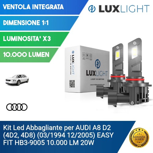 Kit Led Abbagliante per AUDI A8 D2 (4D2, 4D8) (03/1994 12/2005) EASY FIT HB3-9005 10.000 LM 20W