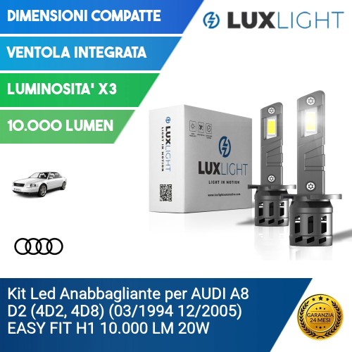 Kit Led Anabbagliante per AUDI A8 D2 (4D2, 4D8) (03/1994 12/2005) EASY FIT H1 10.000 LM 20W