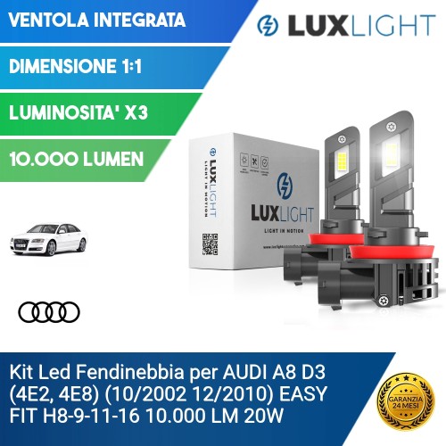 Kit Led Fendinebbia per AUDI A8 D3 (4E2, 4E8) (10/2002 12/2010) EASY FIT H8-9-11-16 10.000 LM 20W