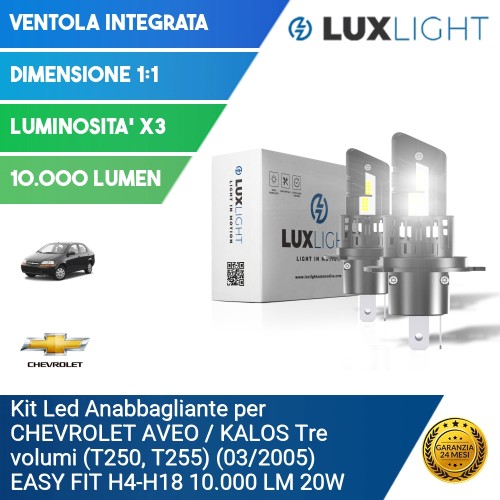 Kit Led Anabbagliante per CHEVROLET AVEO / KALOS Tre volumi (T250, T255) (03/2005) EASY FIT H4-H19 10.000 LM 20W