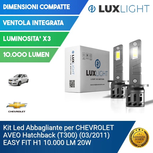 Kit Led Abbagliante per CHEVROLET AVEO Hatchback (T300) (03/2011) EASY FIT H1 10.000 LM 20W