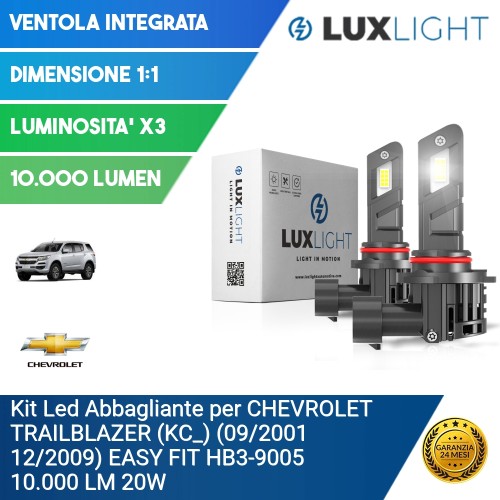 Kit Led Abbagliante per CHEVROLET TRAILBLAZER (KC_) (09/2001 12/2009) EASY FIT HB3-9005 10.000 LM 20W